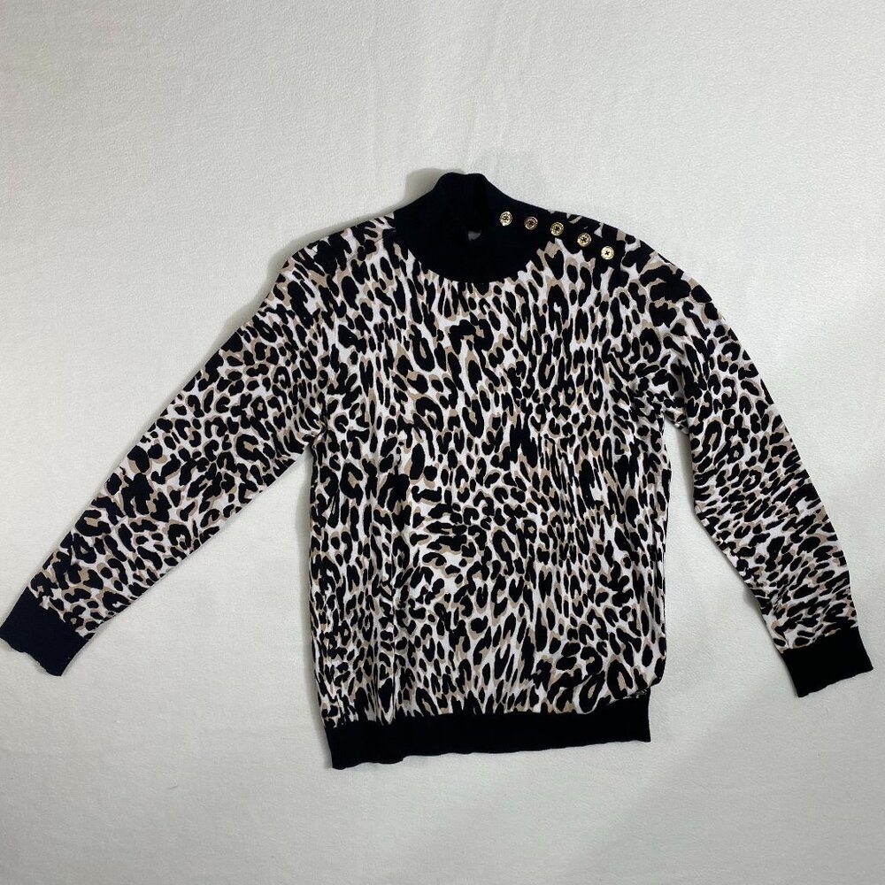 Calvin Klein Sweater Womans Medium | Animal Print jaguar leopard | Gold Buttons